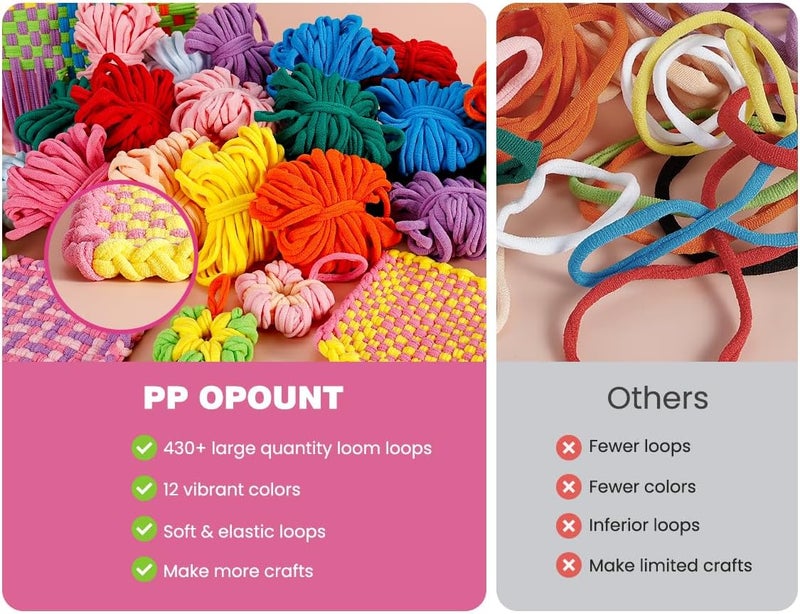 PP OPOUNT Weaving Loom Kit for Kids & Adults, 432 Craft Loops in 12 Colors, Nostalgic Pot Holder Loom Kit for Potholders, Bracelets, Coasters & Doll Scarves - DIY Gift for Girls Ages 8-12 & Beginners - Image 4